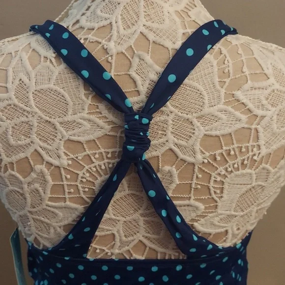 SOUTH POINT Blue Polka Dot Tiered Halter Swim Top New 14 - Picture 5 of 11
